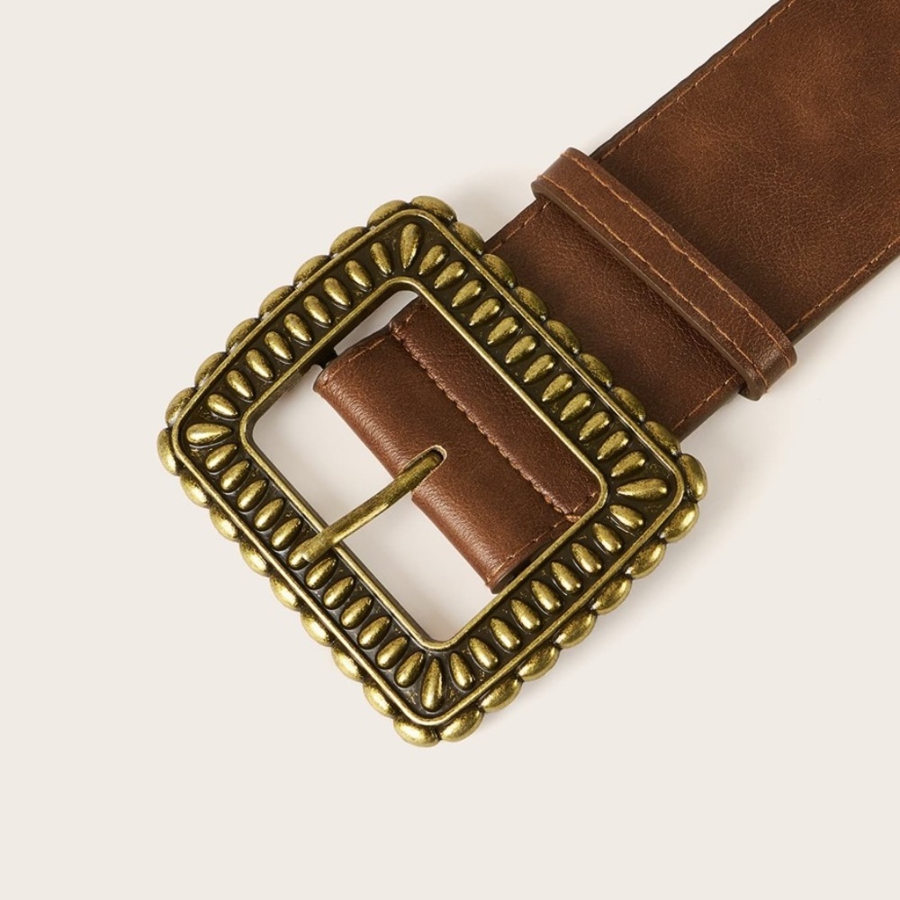brown vegan leather gold tone buckle belt boho - Picture 4 of 5